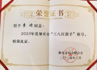巾帼力量 | ：毓愣玬g冰球突破十大平台铝业集团执行总裁李婧荣获“肇庆市三八红旗手”称号！